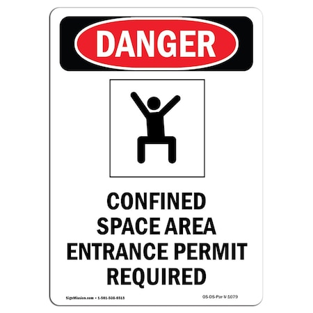 OSHA Danger Sign, Confined Space Area, 5in X 3.5in Decal, 10PK